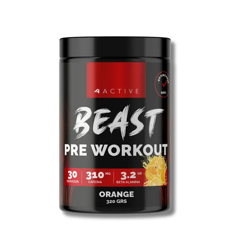 Pre entreno BEAST 4active 320 grs (30 servicios) Orange 1