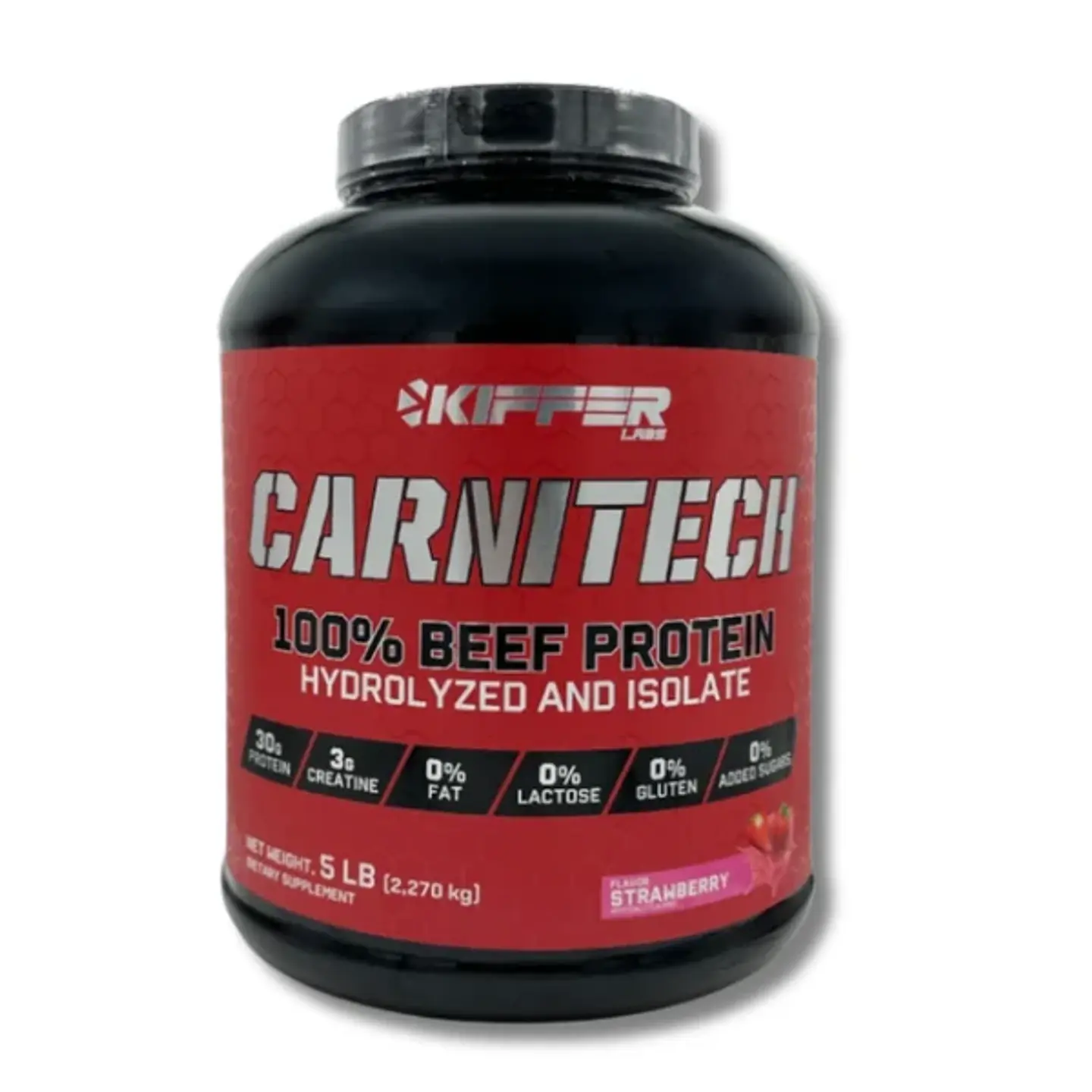 CARNITECH Kiffer 100% BEEF Protein HYDROLYZED and ISOLATE 5 lbs (57 servicios) Strawberry 1