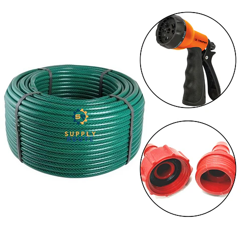 KIT MANGUERA JARDIN + PISTOLA + ACOPLES