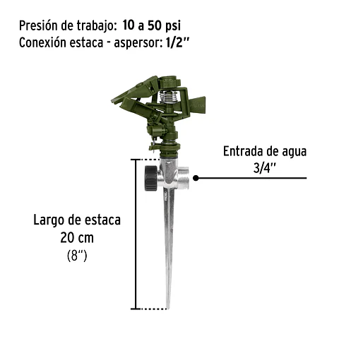 ASPERSOR PLASTICO, ESTACA METALICA