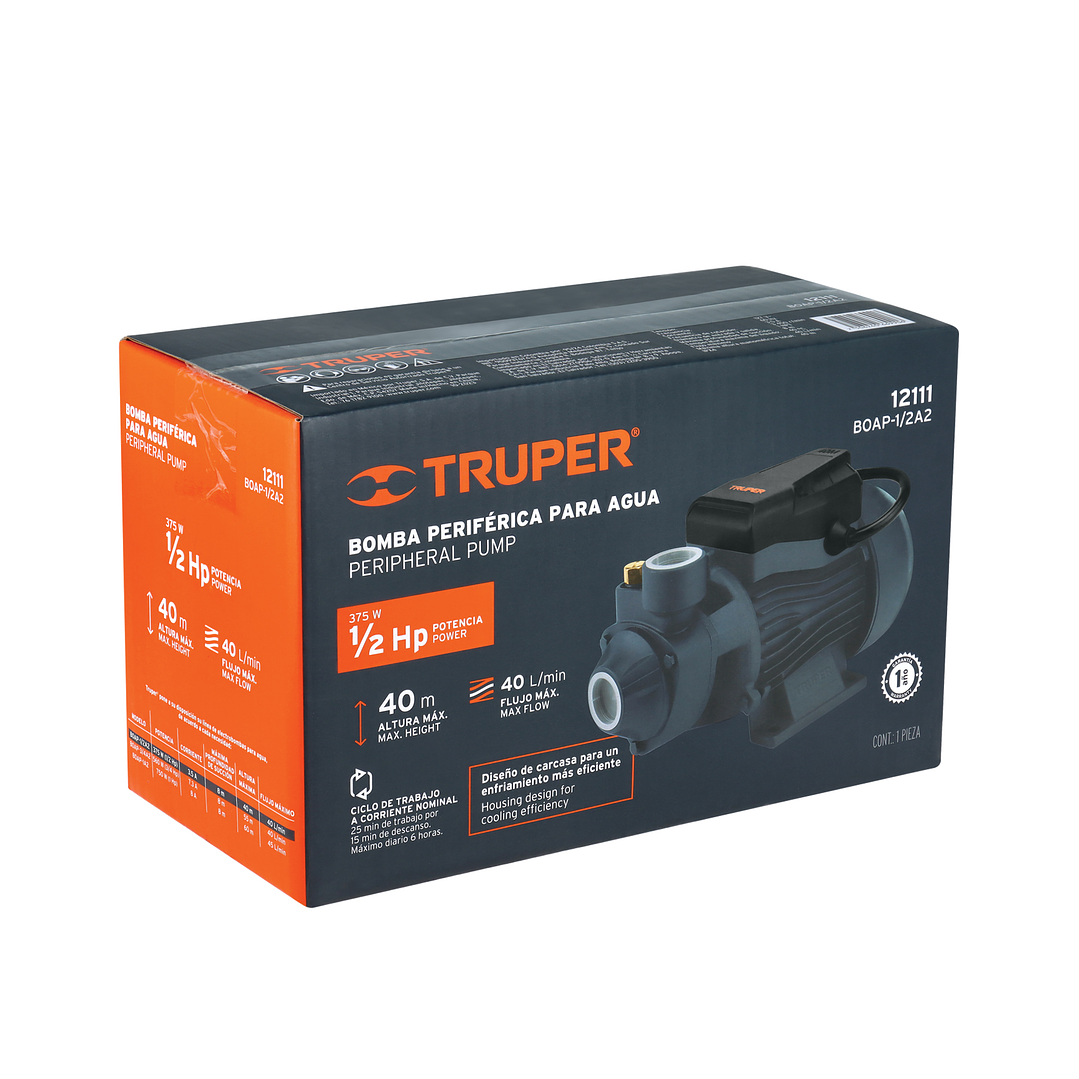 BOMBA PERIFERICA 1/2HP,  (altura máx 40m, uso agrícola, TRUPER) 10