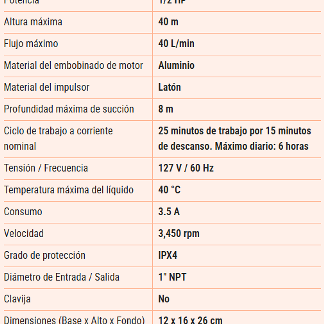 BOMBA PERIFERICA 1/2HP,  (altura máx 40m, uso agrícola, TRUPER) 4