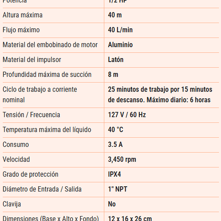 BOMBA PERIFERICA 1/2HP,  (altura máx 40m, uso agrícola, TRUPER) 4
