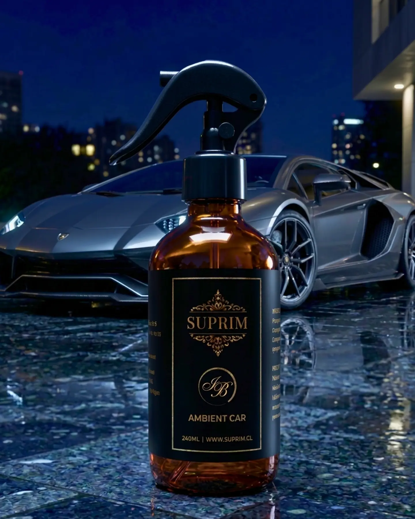 Perfume Para Auto Premium - Suprim Intense Black 240ml Vidrio Ámbar 2