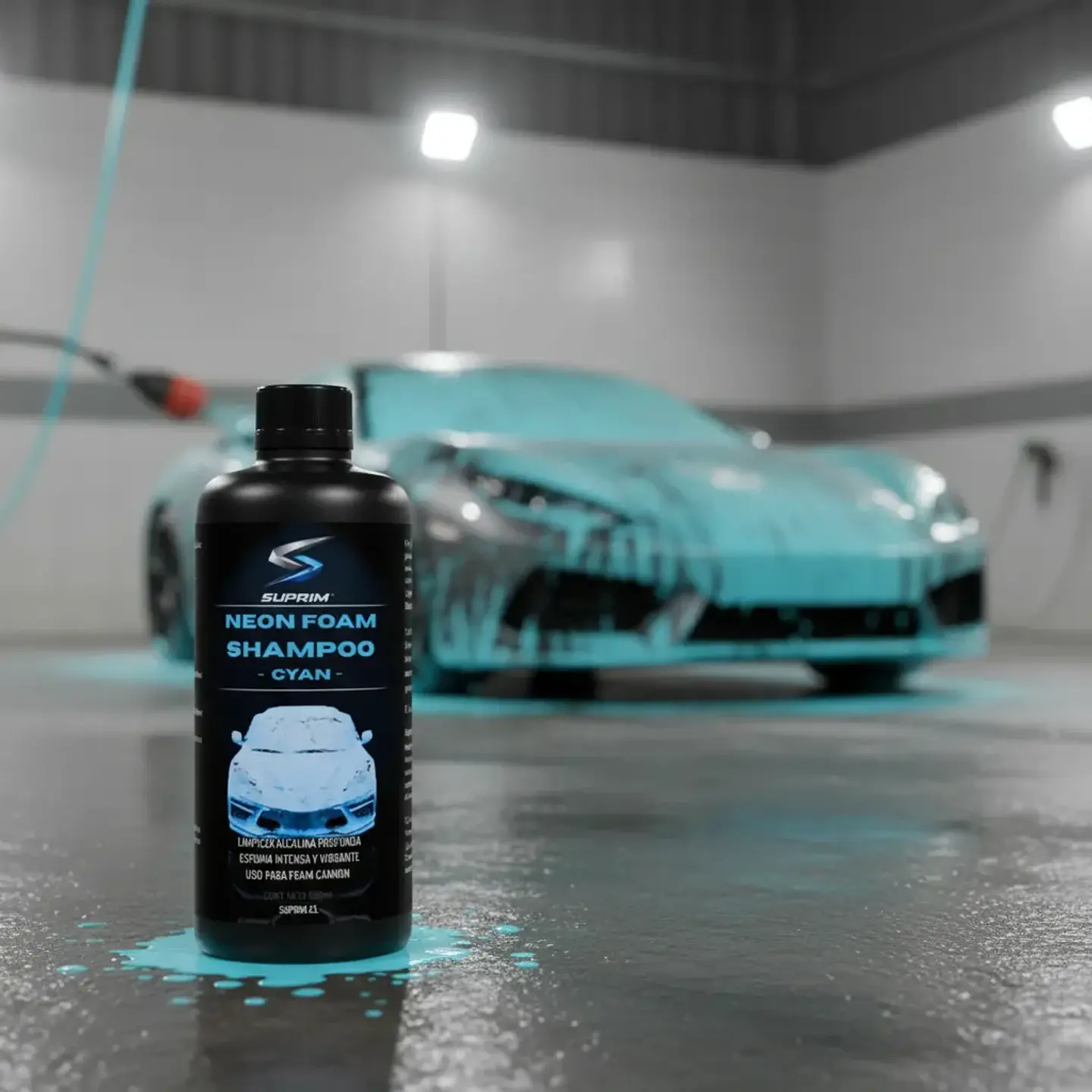 Shampoo Para Autos Suprim Neon Foam Celeste - Espuma Activa 5