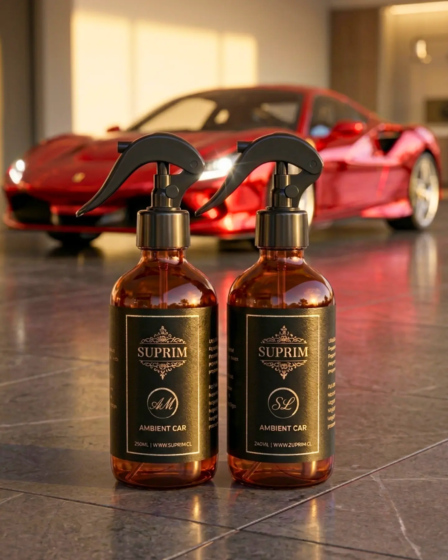 Colección Perfumes Premium Para Auto Suprim - Mónaco Air + Leather Legacy 240ml Vidrio Ámbar 1
