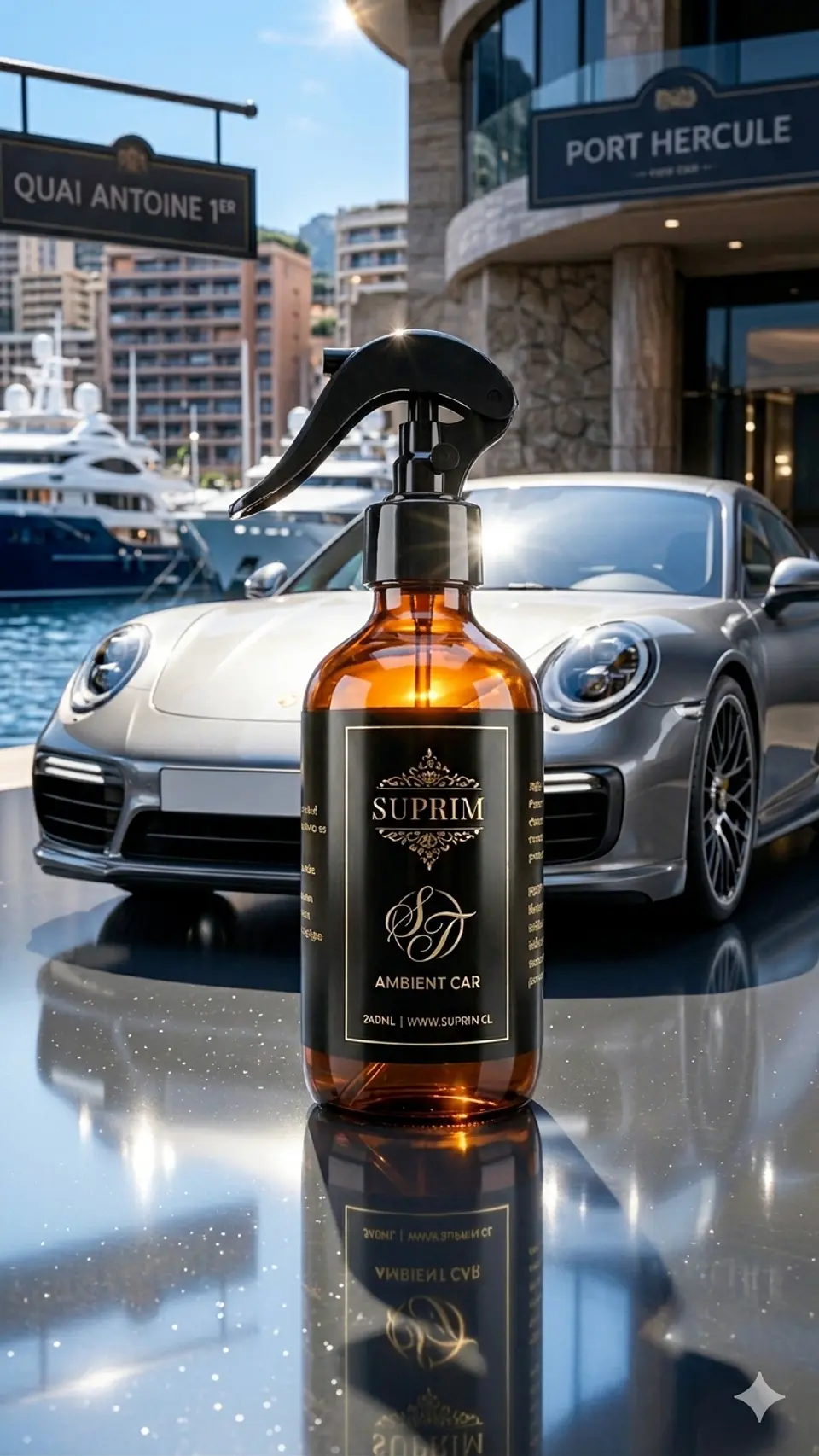 Colección Perfumes Premium Para Auto Suprim - Mónaco Air + Leather Legacy 240ml Vidrio Ámbar 3