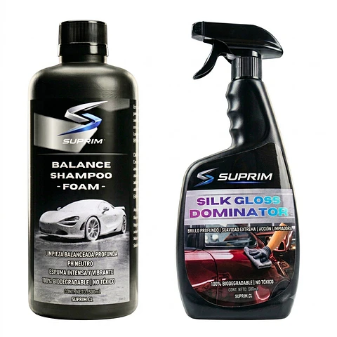 Kit Lavado Y Protección Para Autos Suprim Shampoo + Cera Silk Gloss Efecto Seda Y Brillo