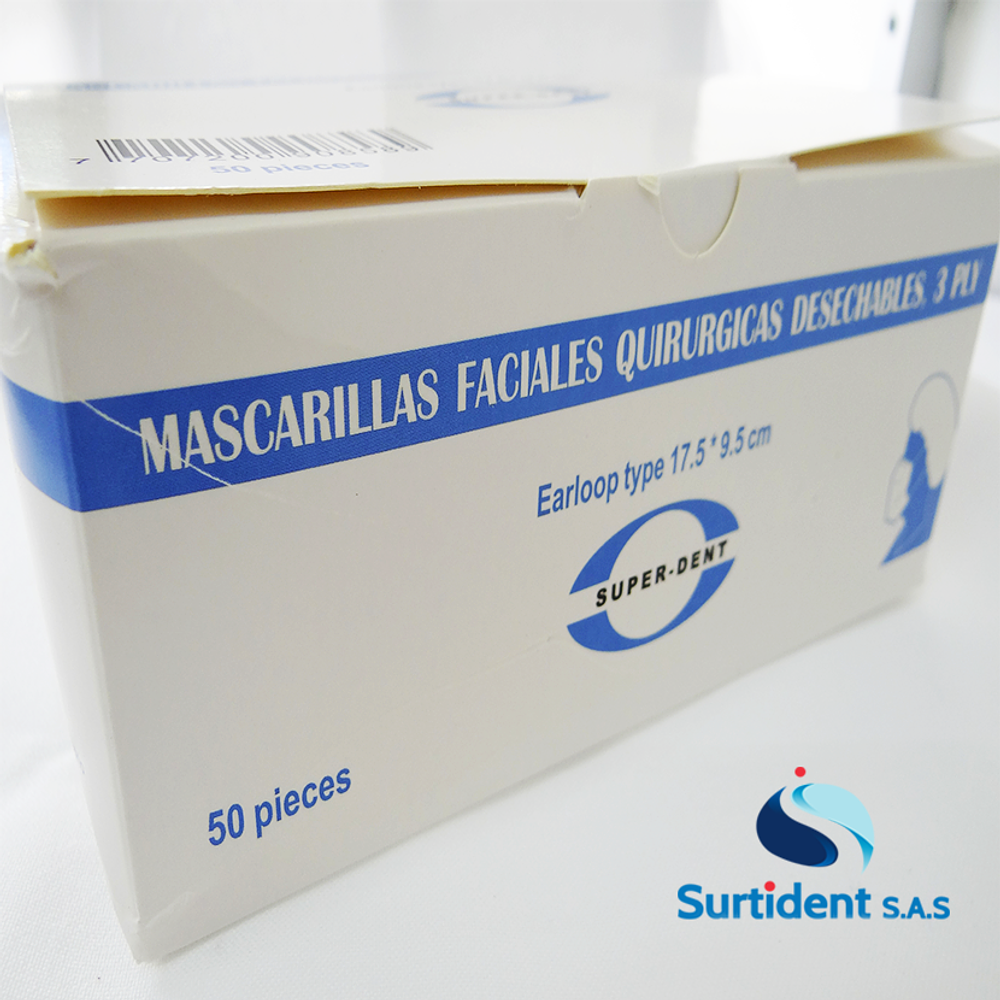 TAPABOCAS SUPERDENT CON ELÁSTICO AZUL CAJA X 50 UDS