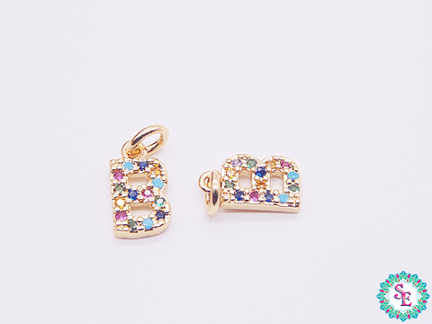 RODIO  DORADO DIJE LETRA B  CIRCON MIX 9*5MM