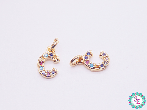 RODIO  DORADO DIJE LETRA C  CIRCON MIX 9*6MM