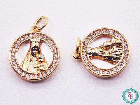 RODIO DORADO DIJE VIRGEN NACAR CIRCON BLANCO 12MM 