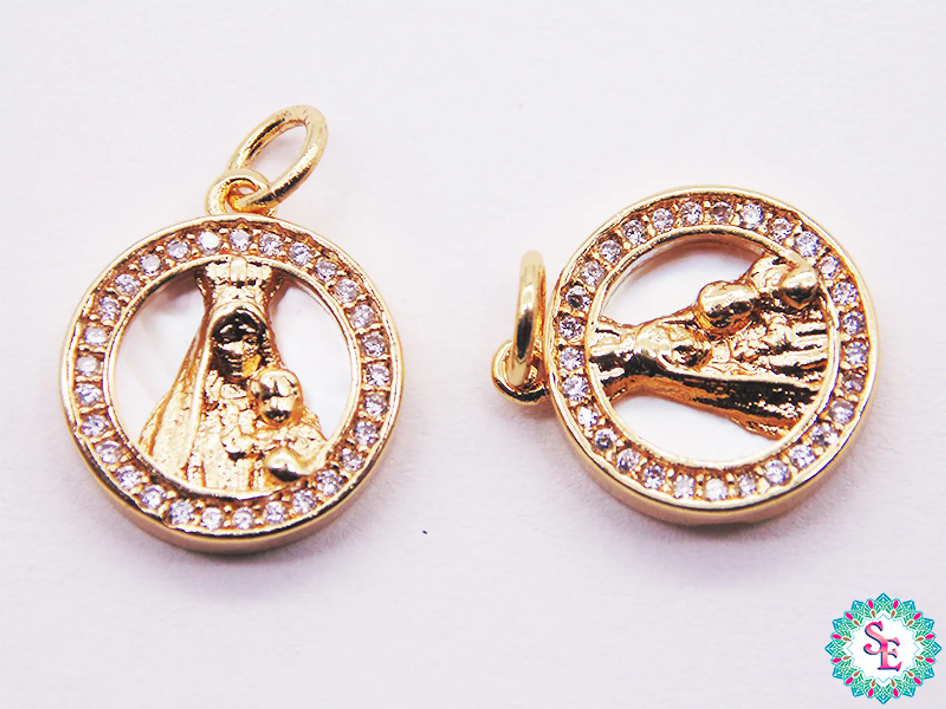 RODIO DORADO DIJE VIRGEN NACAR CIRCON BLANCO 12MM  1