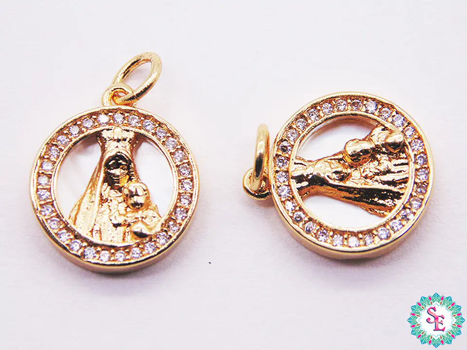 RODIO DORADO DIJE VIRGEN NACAR CIRCON BLANCO 12MM  1