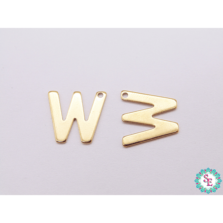 ACERO DORADO ABECEDARIO DIJE LETRA W  11MM  1
