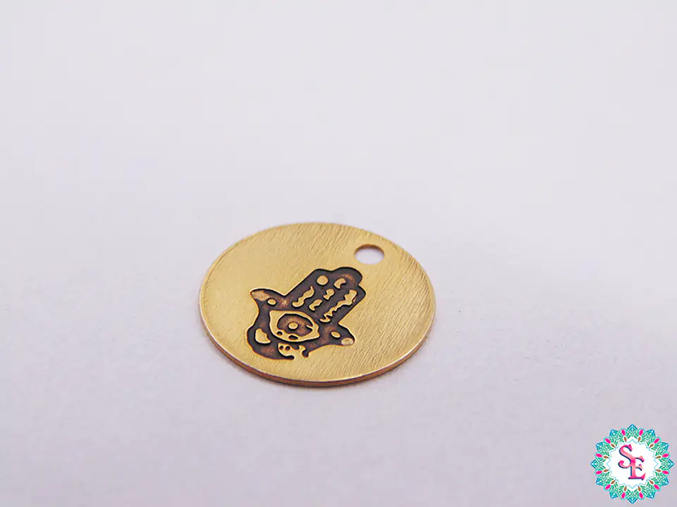 ORO GOLFI DIJE LAMINA 10MM MANO HAMSA PATINADA  1