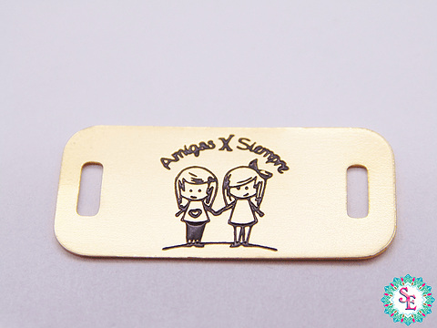 ORO GOLFI TERMINAL PLACA AMIGAS POR SIEMPRE  25*12MM