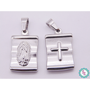 ACERO PLATEADO DIJE GUADALUPE CRUZ 20*15*4MM