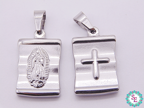 ACERO PLATEADO DIJE GUADALUPE CRUZ 20*15*4MM