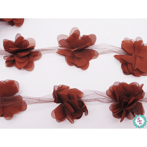COPPER RED FABRIC FLOWER BY METER 50MM X 9 METER 14 UNIT APPROX