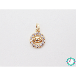 RODIO DORADO DIJE CIRCULO OJO CIRCON BLANCO 9MM 