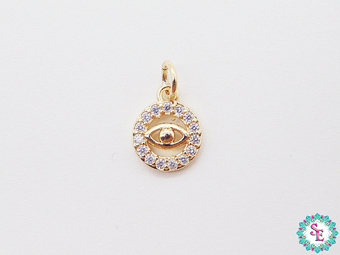 RODIO DORADO DIJE CIRCULO OJO CIRCON BLANCO 9MM 