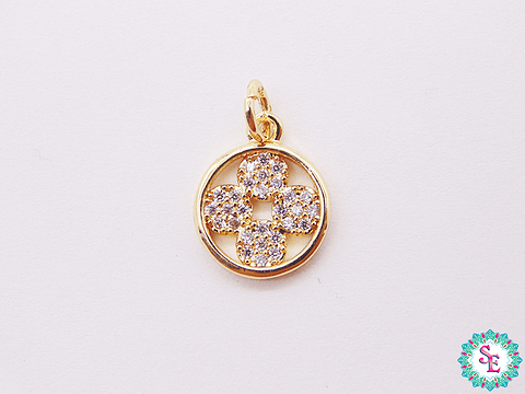 RODIO DORADO DIJE FLOR CIRCULO CIRCON BLANCO 11MM 