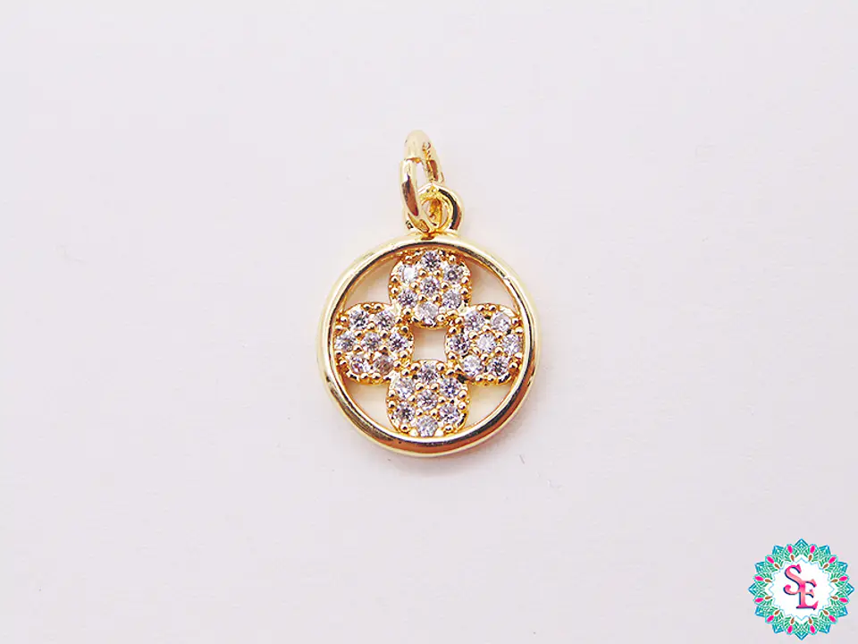 RODIO DORADO DIJE FLOR CIRCULO CIRCON BLANCO 11MM  1