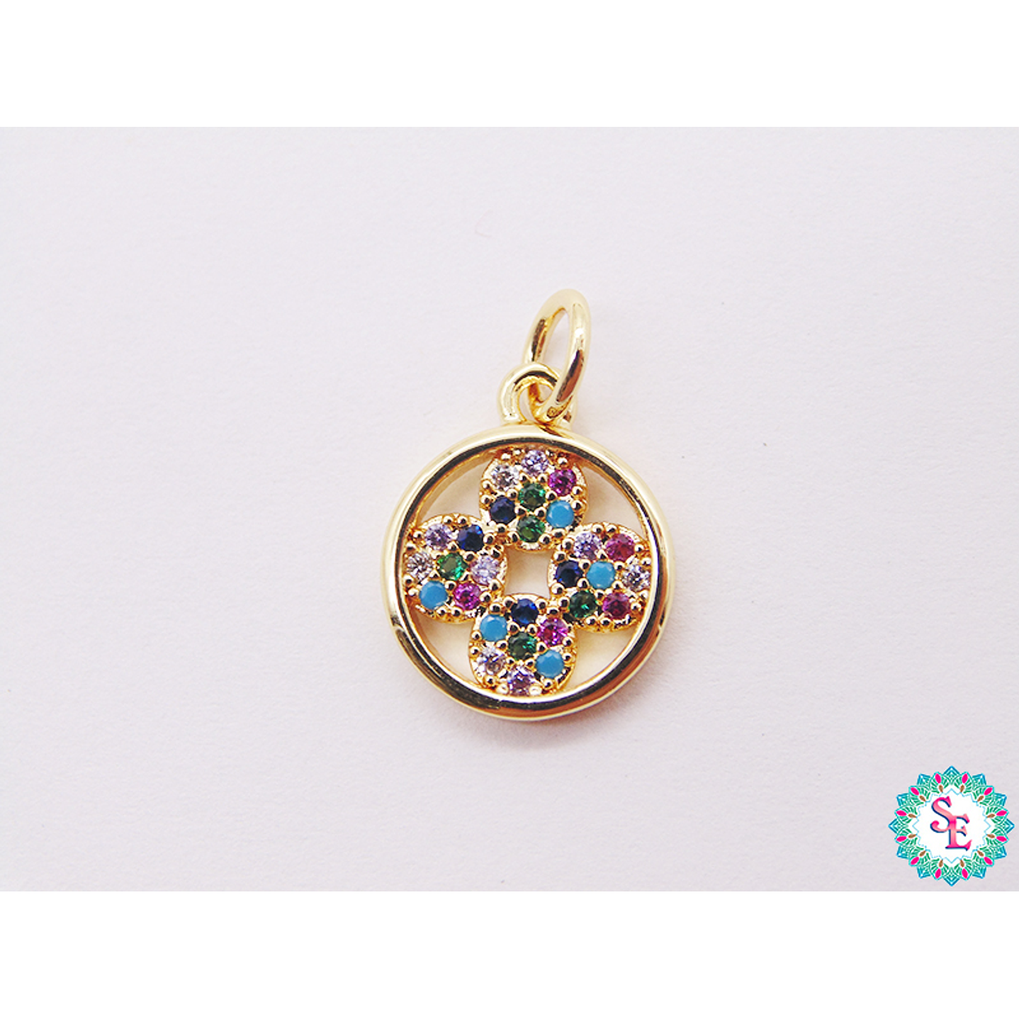 RODIO DORADO DIJE FLOR CIRCULO CIRCON MIX 11MM  1