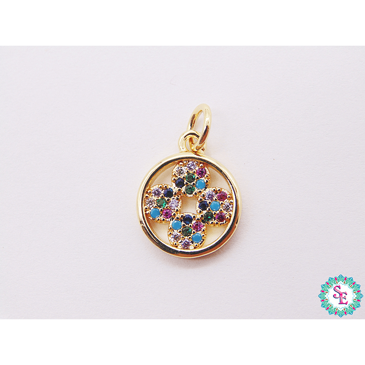 RODIO DORADO DIJE FLOR CIRCULO CIRCON MIX 11MM  1