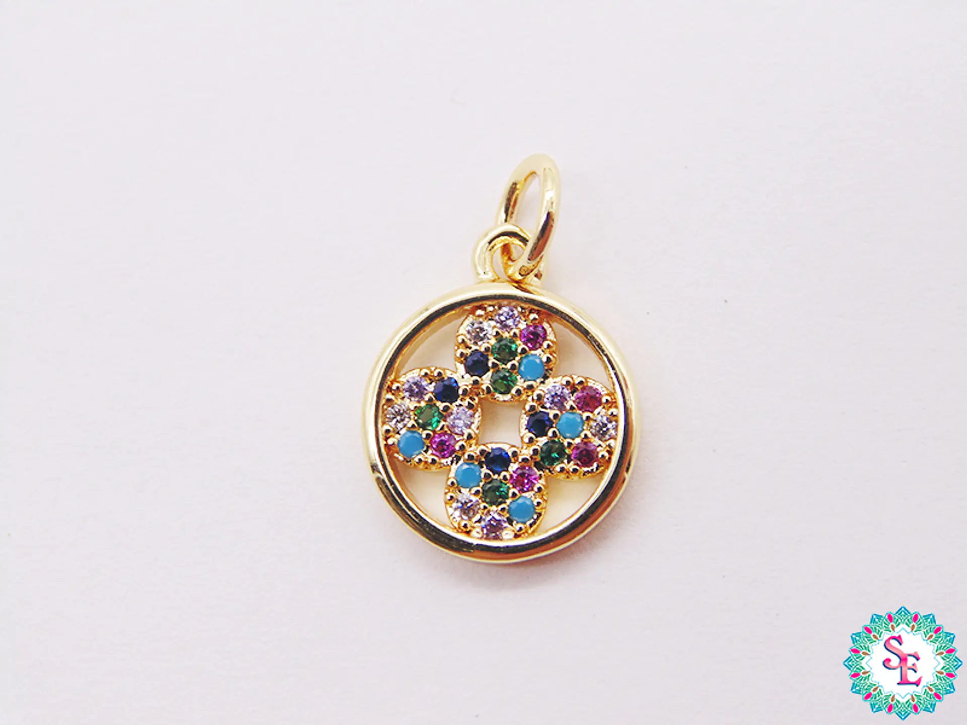 RODIO DORADO DIJE FLOR CIRCULO CIRCON MIX 11MM  1