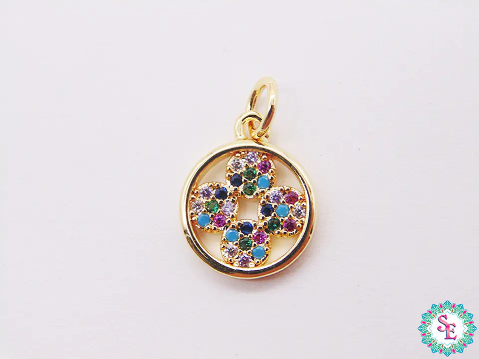RODIO DORADO DIJE FLOR CIRCULO CIRCON MIX 11MM  1