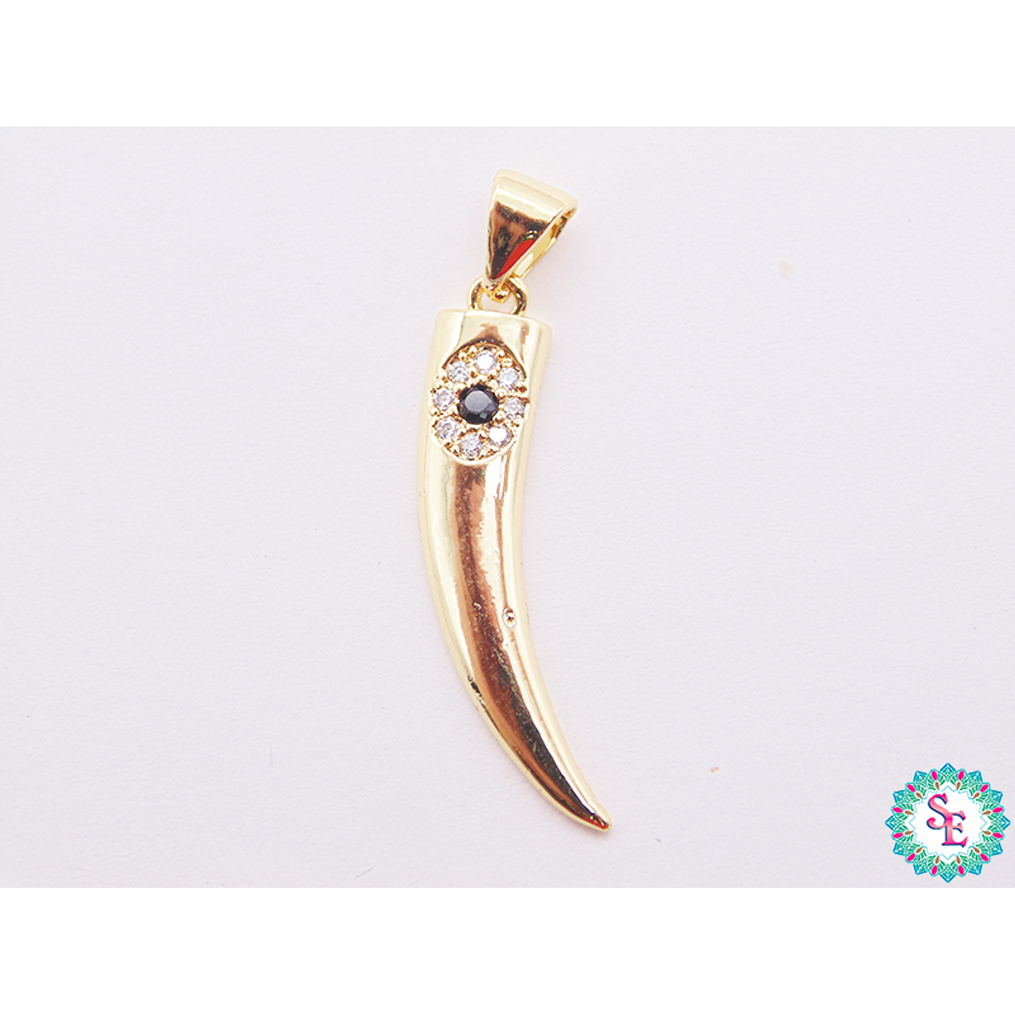 RODIO DORADO DIJE CACHO CIRCON BLANCO NEGRO 27MM 1