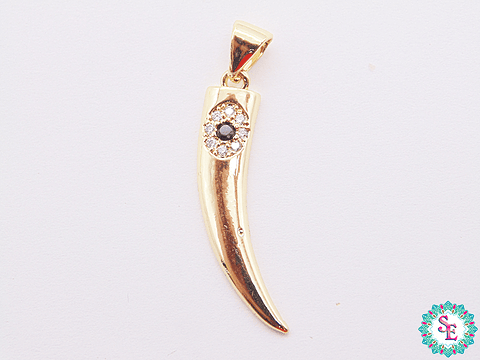 RODIO DORADO DIJE CACHO CIRCON BLANCO NEGRO 27MM