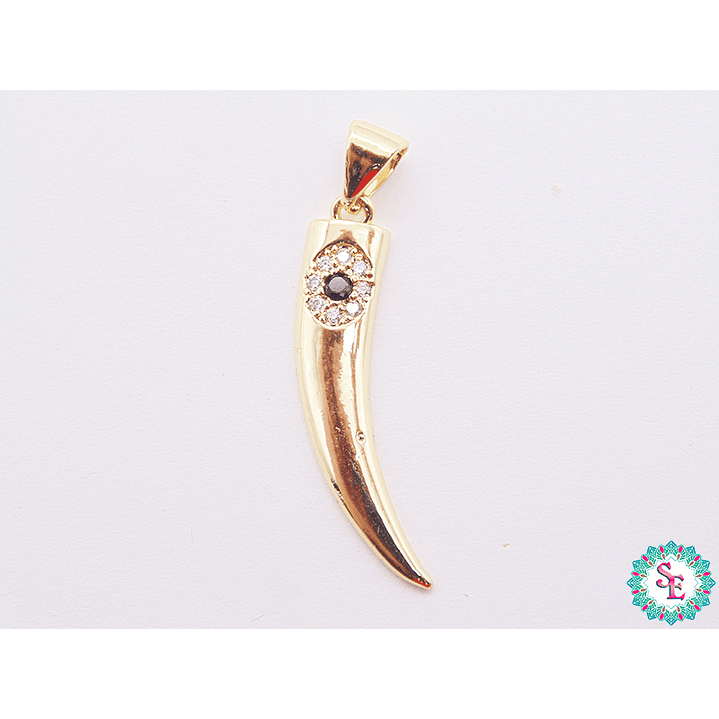 RODIO DORADO DIJE CACHO CIRCON BLANCO NEGRO 27MM 1