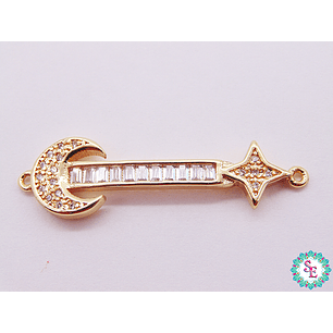 RODIO DORADO TERM LUNA ESTRELLA CIRCON BLANCO 37MM