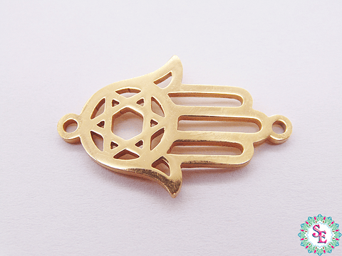 ACERO DORADO TERMINAL MANO HAMSA ESTRELLA DAVID 22*14MM 