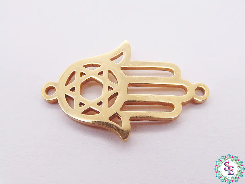 ACERO DORADO TERMINAL MANO HAMSA ESTRELLA DAVID 22*14MM  1