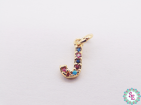 RODIO  DORADO DIJE LETRA J  CIRCON MIX 