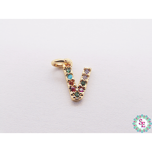RODIO  DORADO DIJE LETRA V CIRCON MIX 10*6MM 
