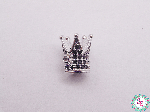 RODIO CORONA PLATEADA CIRCON NEGRO 10*12MM