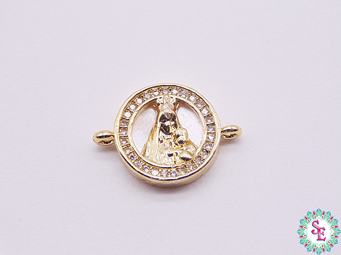 RODIO DORADO  VIRGEN DEL CARMEN NACAR CIRCON BLANCO 12.5MM 