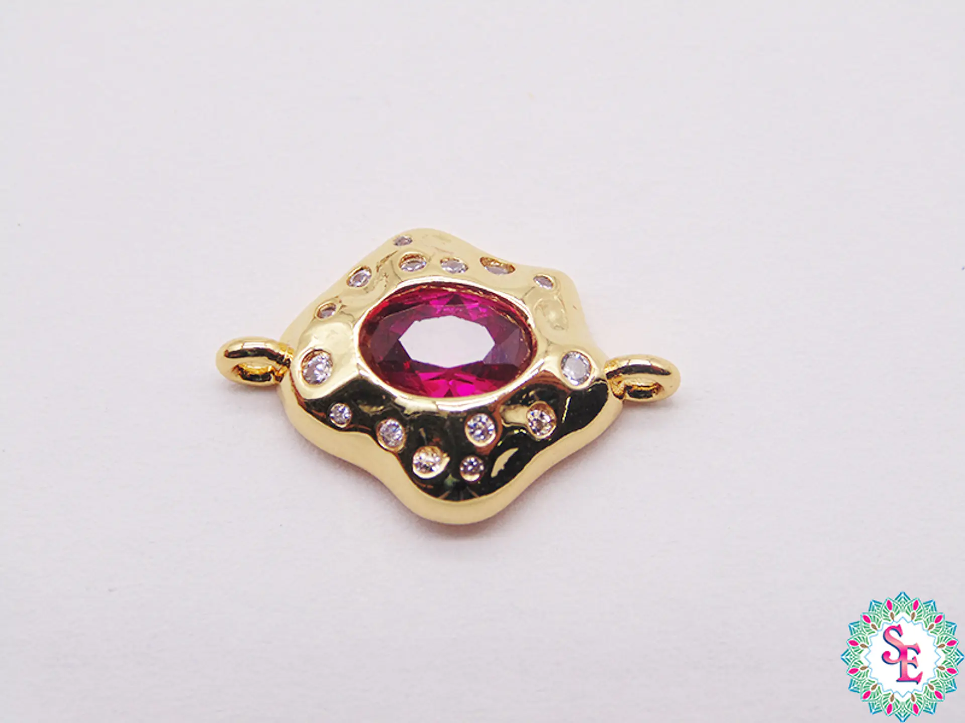 RODIO DORADO BOCA CENTRO ROJO CIRCON BLANCO 11MM 1