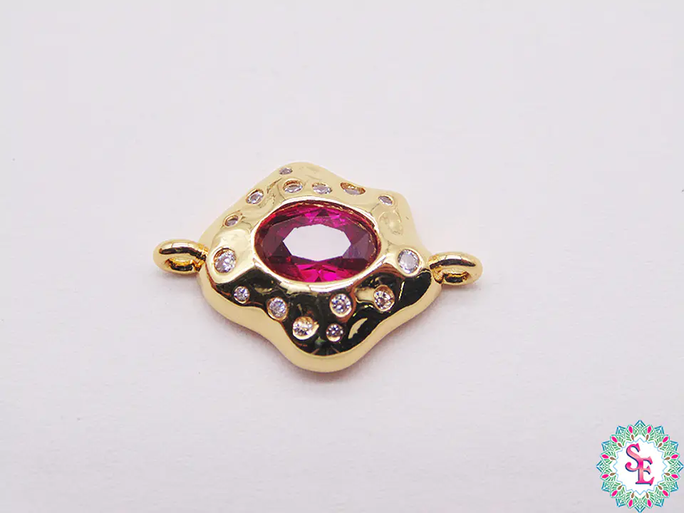 RODIO DORADO BOCA CENTRO ROJO CIRCON BLANCO 11MM 1
