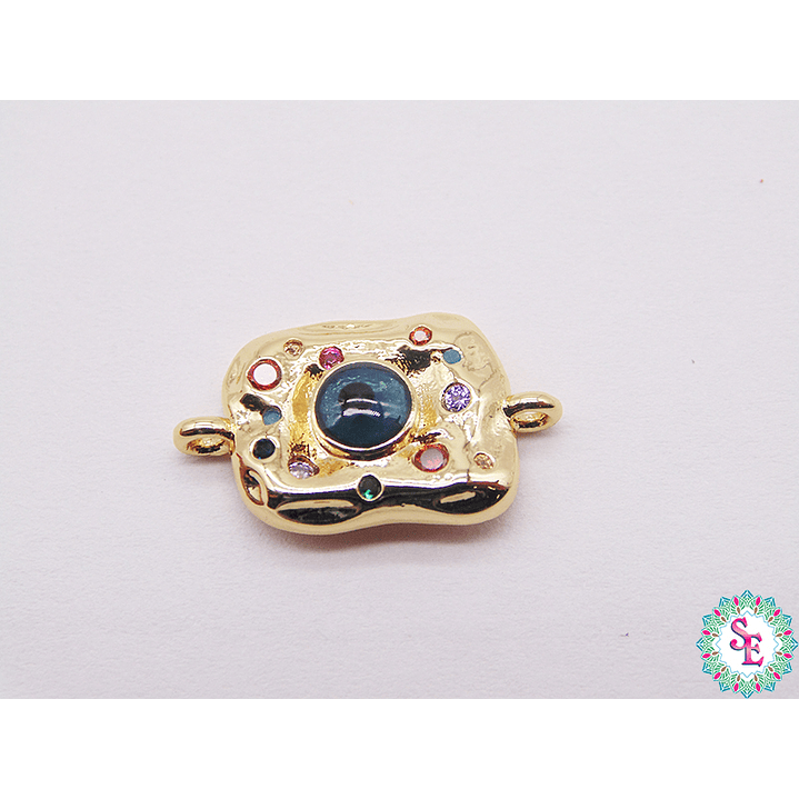 RODIO DORADO PLACA CENTRO VERDE AZUL CIRCON MIX 14MM 1