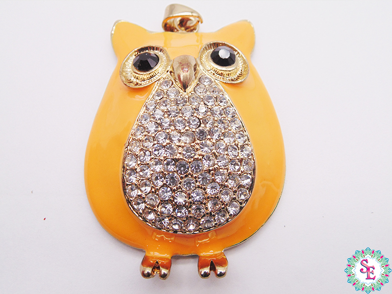 SAMAK GOLDEN OWL PENDANT ORANGE ZIRCONS -4 (69MM) X UNIT