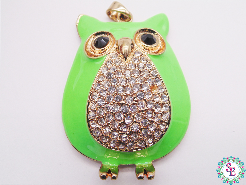 GOLD SAMAK GREEN OWL PENDANT VICHE ZIRCONS (69MM) X UND