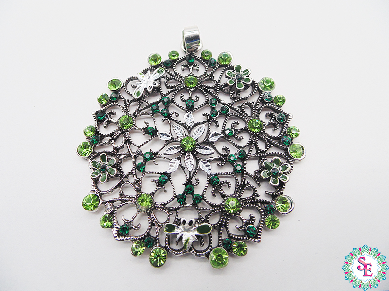 SILVER SILVER ROUND PENDANT GREEN ZIRCON VICH (72MM) X UND