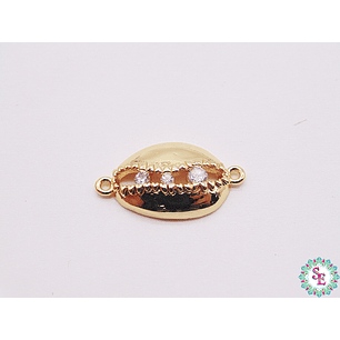 RODIO DORADO TERMINAL CONCHA 3 CIRCON BLANCO  20MM