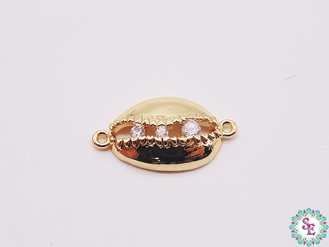 RODIO DORADO TERMINAL CONCHA 3 CIRCON BLANCO  20MM